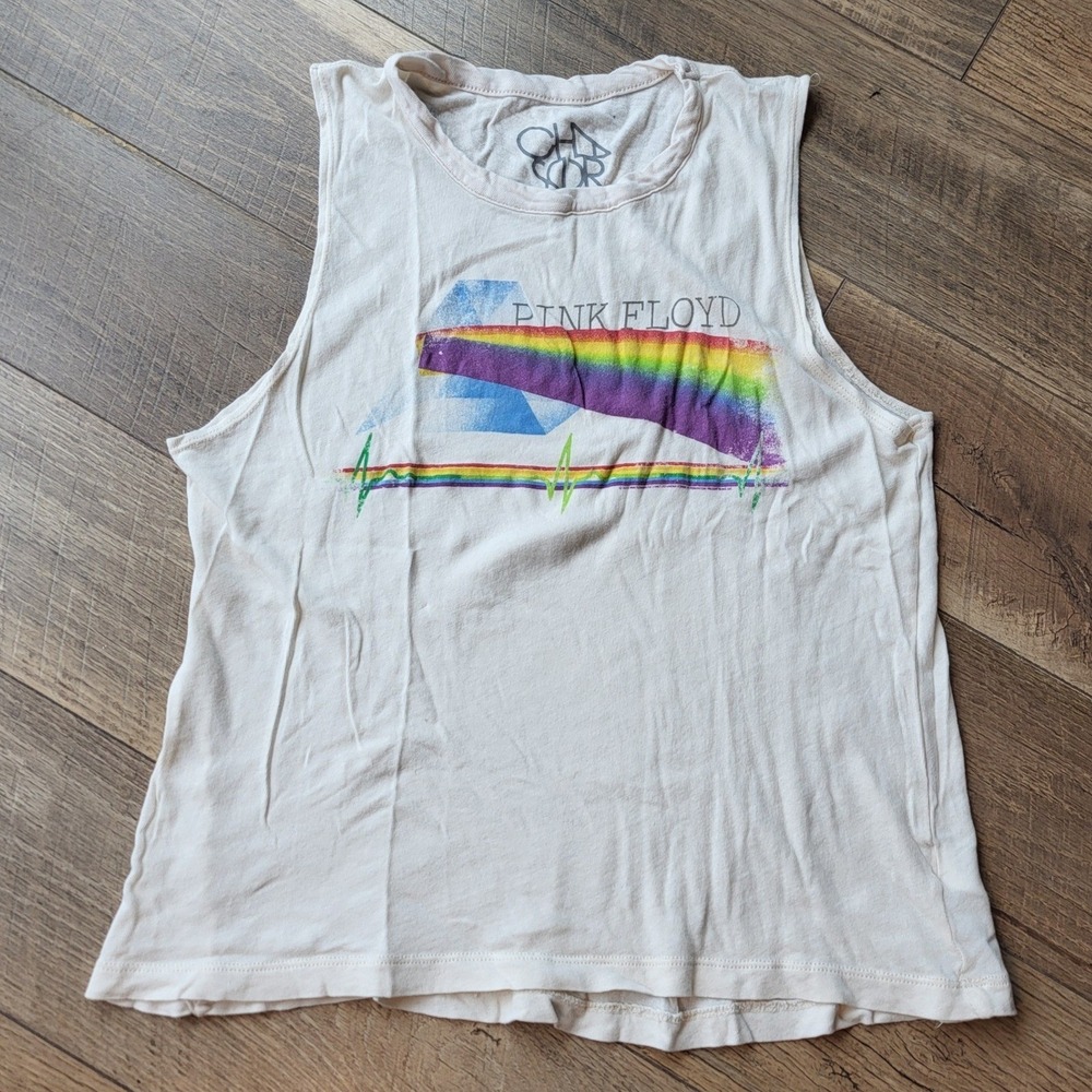 Chaser Pink Floyd Dark Side of the Moon Graphic Muscle Tank Top Cream Small